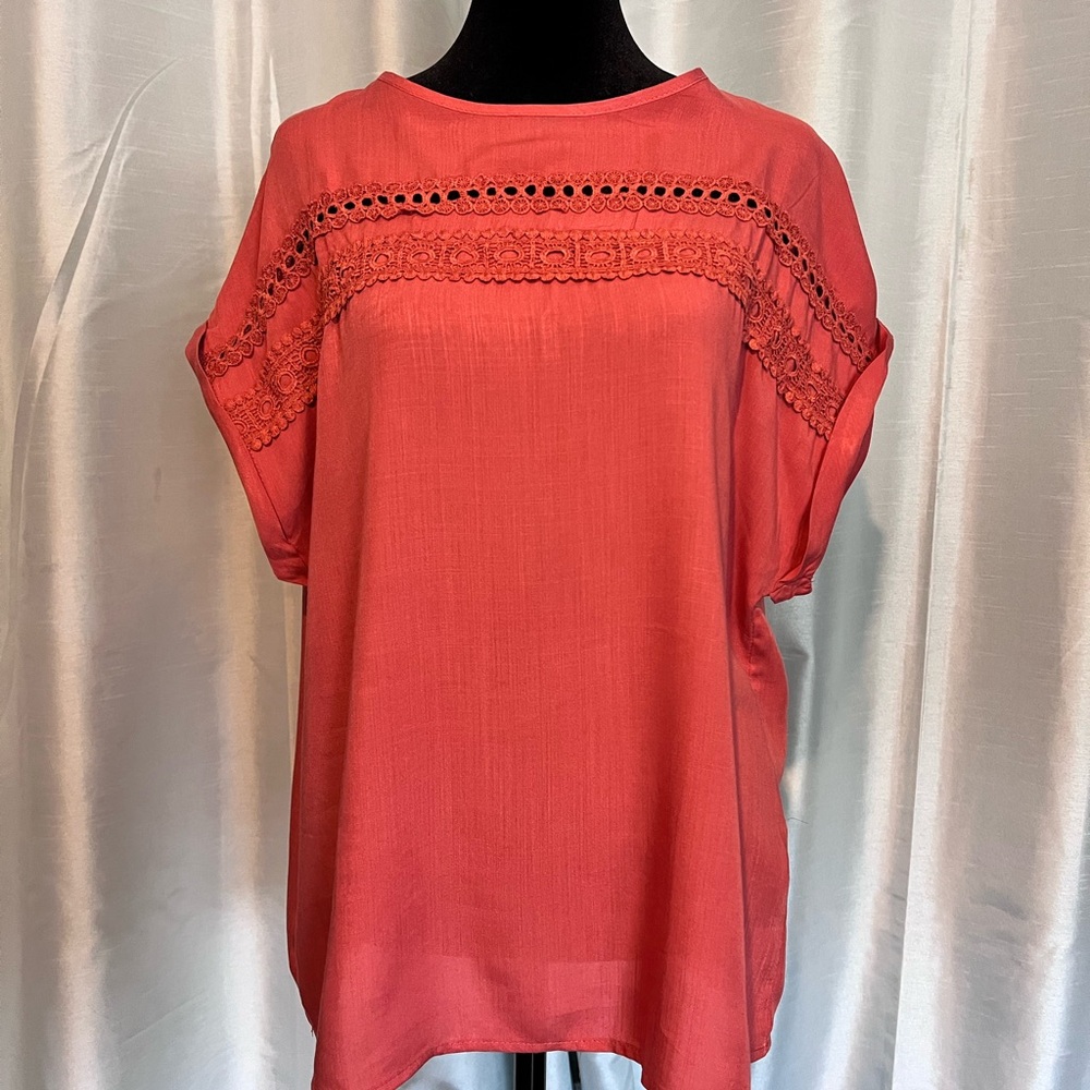Women's Coral Lace Trim Top